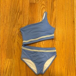 GIRLS size 12 Submarine Blue and White One Piece Swimwear
